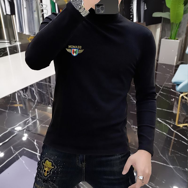 Premium Slim-Fit Men's Long Sleeve Turtleneck T-Shirt - Soft Cotton Blend, Minimalist Style For Autumn/Winter (Black/White/Khaki) - Sizes M-4XL_voghion.com