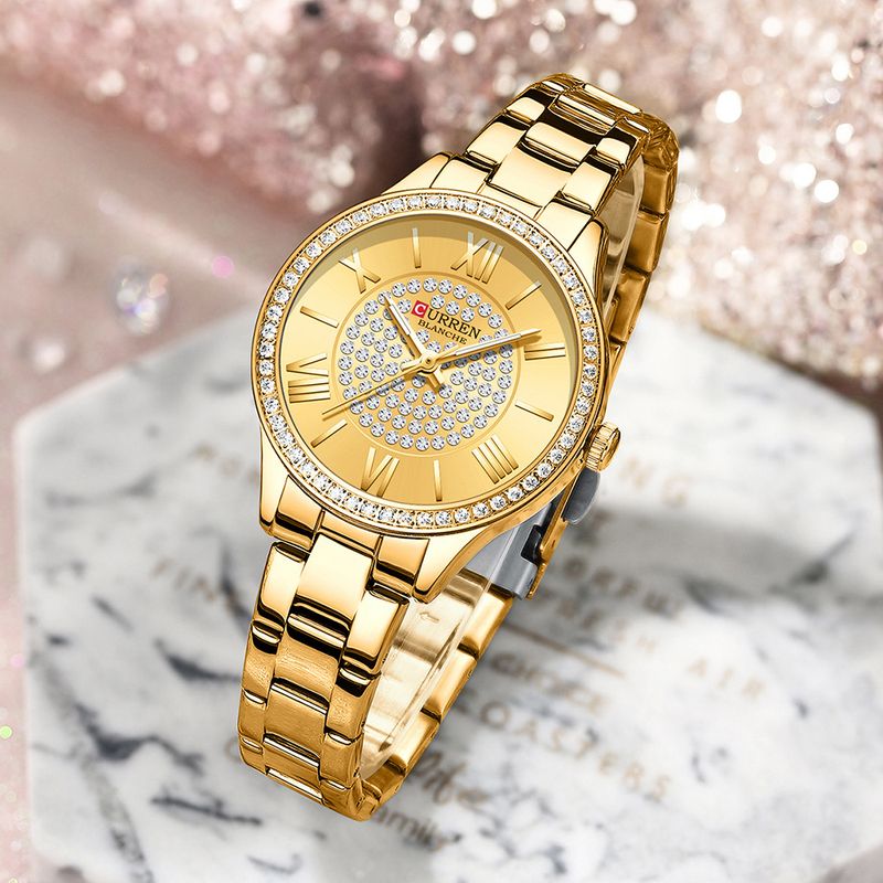 Wasserdichte Quarzuhr für Damen mit römischen Ziffern, schlankes minimalistisches Design, Gehäuse und Armband aus Legierung, lässige Armbanduhr für den Alltag_voghion.com