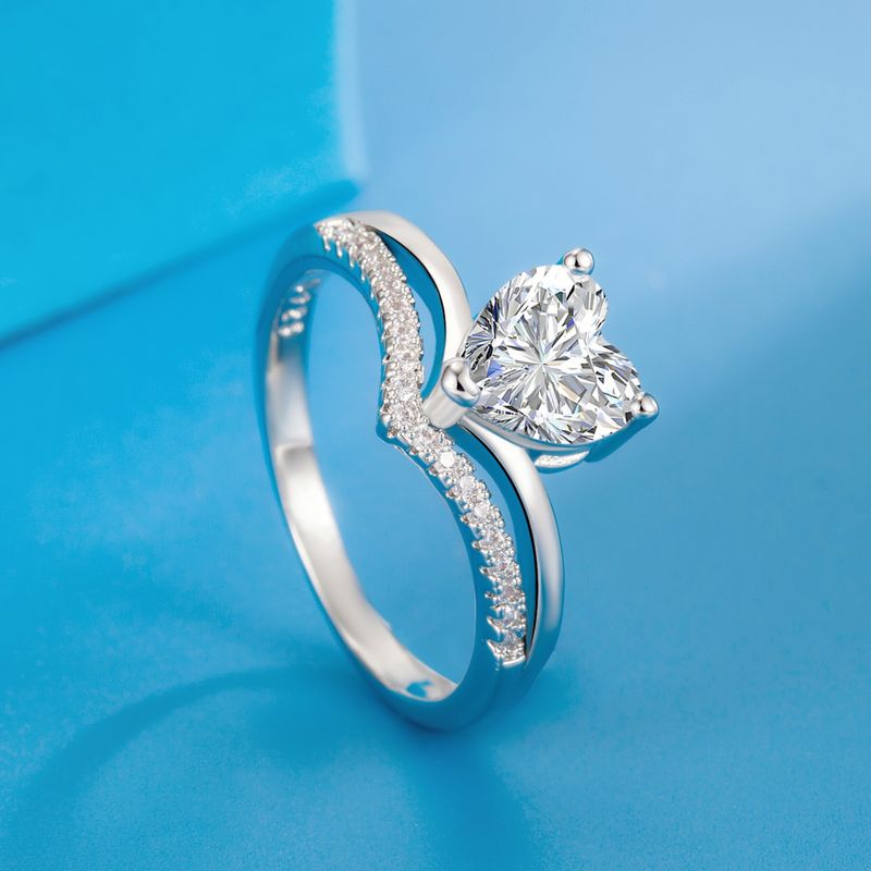 New Double-layer Peach Heart-shaped Zircon Ring Simple Heart-shaped Zircon Diamond-set Engagement Ring Marriage Proposal Ring_voghion.com