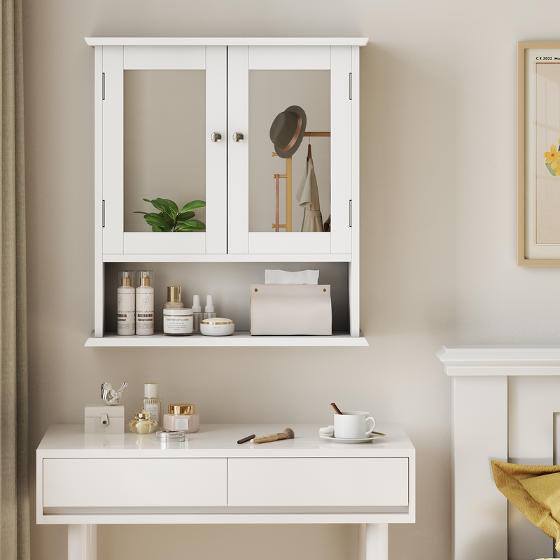 Meuble de salle de bain avec miroir, armoire à pharmacie blanche avec étagère réglable, meuble de toilette pour buanderie et cuisine_voghion.com