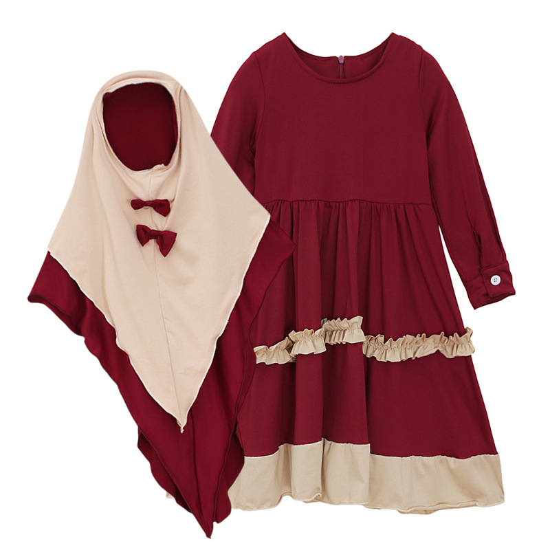 Babykleidung Kinder langärmeliges langes Kleid + Kopftuch zweiteilige Kinderkleidung ins_voghion.com