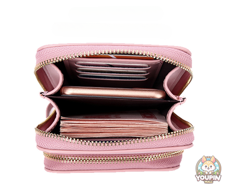 Korean version fashion multi-card vertical mobile phone bag mobile phone storage pu mobile phone bag female crossbody zipper double layer female_voghion.com