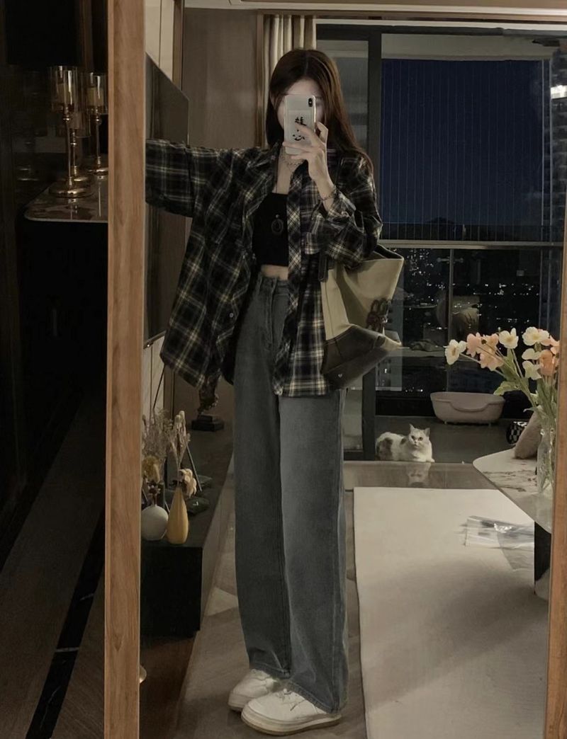 Giacca americana da donna, primavera/estate 2024, design casual a maniche lunghe, camicia a quadri in bianco e nero per donna_voghion.com