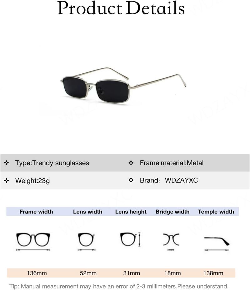 Classic Rectangular Retro Slim Metal Frame Glasses Vintage Rectangle Candy Colour Sunglasses_voghion.com