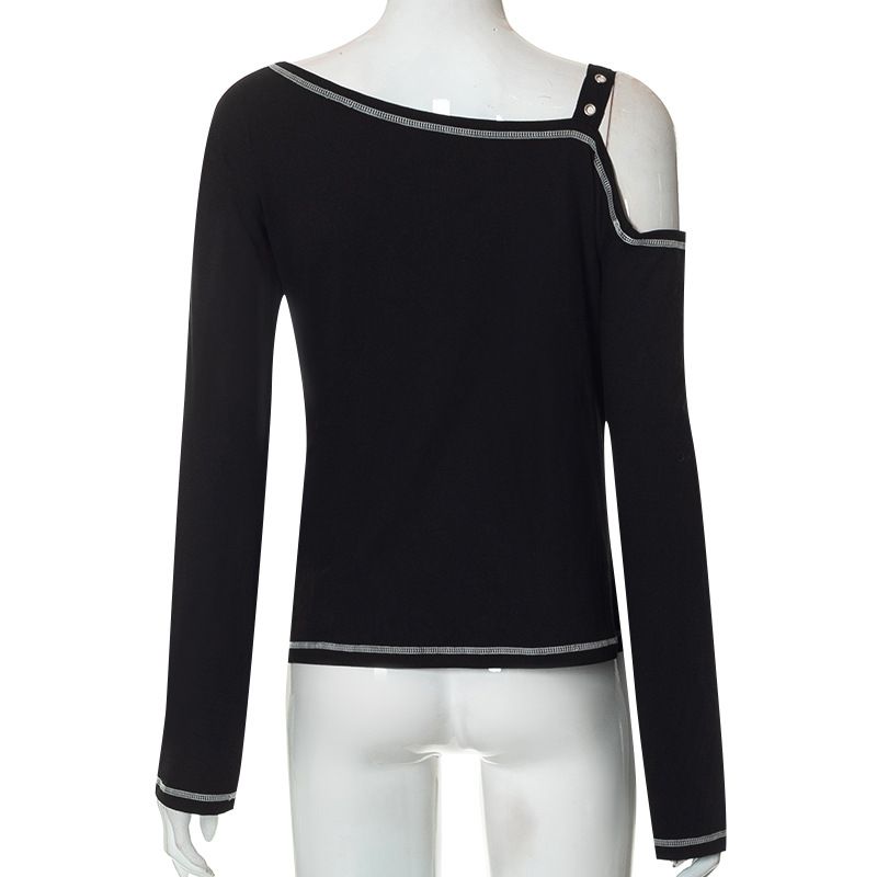 M22TP5482024 Haut imprimé Ceinture Boucle Sangle Épaule diagonale Un seul côté Manches 7/4 Vêtements pour femmes_voghion.com