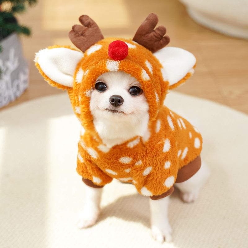 Haustier Hund Katze Weihnachten Halloween Kleidung Elch Kleid Herbst und Winter Plüsch kleine und mittelgroße Hunde als Bären Fadou Corgi verwandeln Kleidung süß_voghion.com
