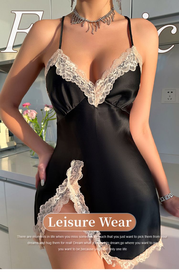 Camicia da notte semplice e sexy, estiva, sottile, da casa, pigiama in seta ghiacciata, casual, traspirante, da donna_voghion.com