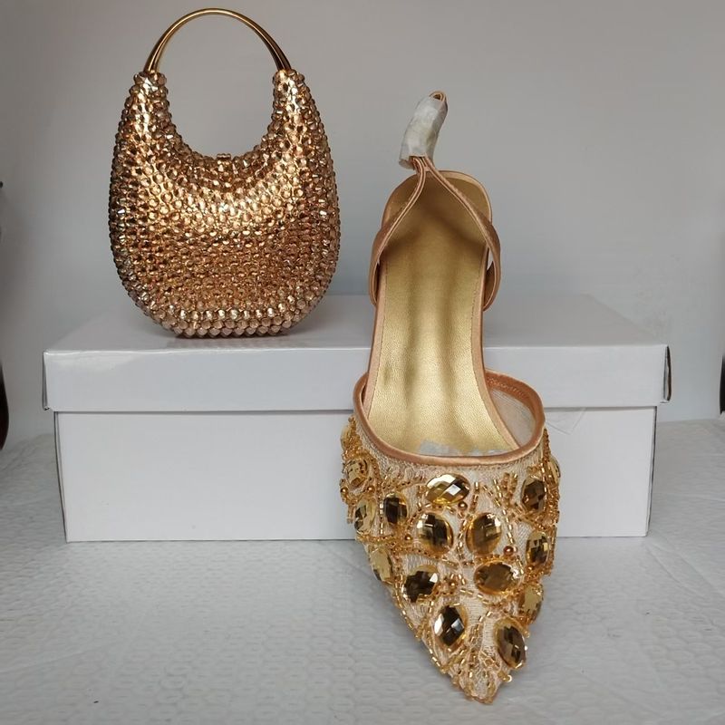 Pointed Diamond High Heels And Bag Set Stiletto Hollow Sexy Fashion Women's Shoes Wedding Shoes Sandals_voghion.com