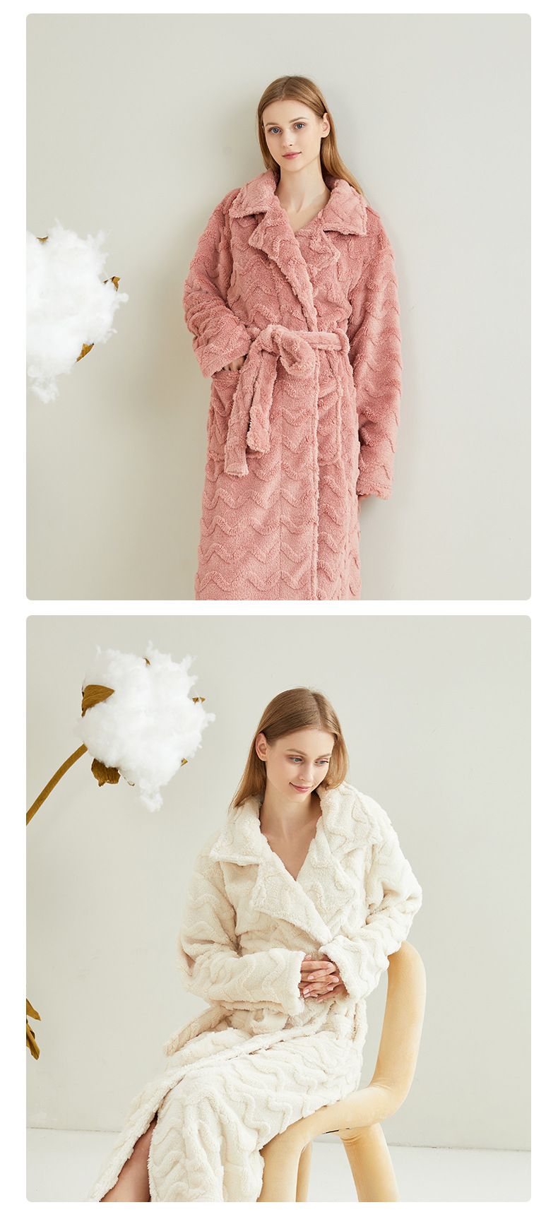 Einfaches und bequemes Nachthemd für Damen im Herbst und Winter, lange Stile, verdickt_voghion.com