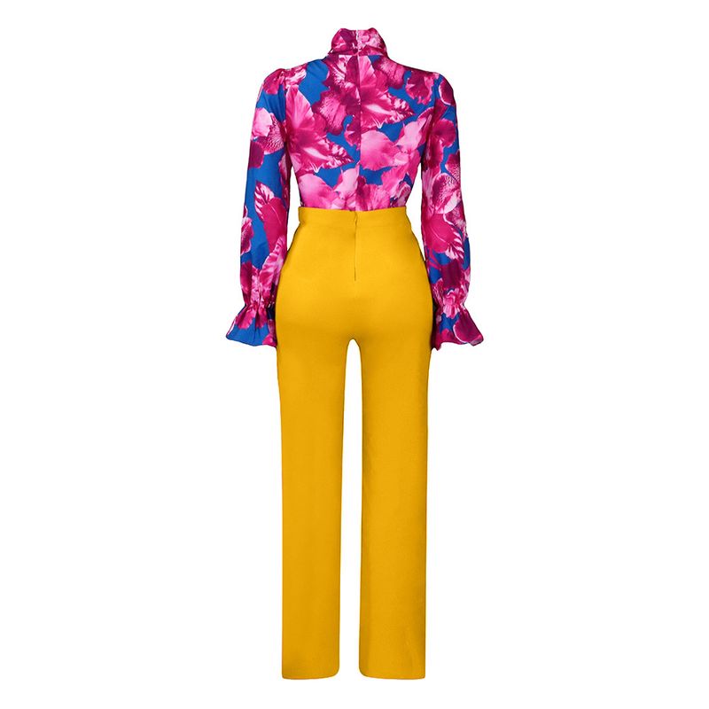 Dameskleding herfst en winter losse grote maten casual bedrukte shirts met lange mouwen wijde pijpen broeken cross border tweedelige set_voghion.com