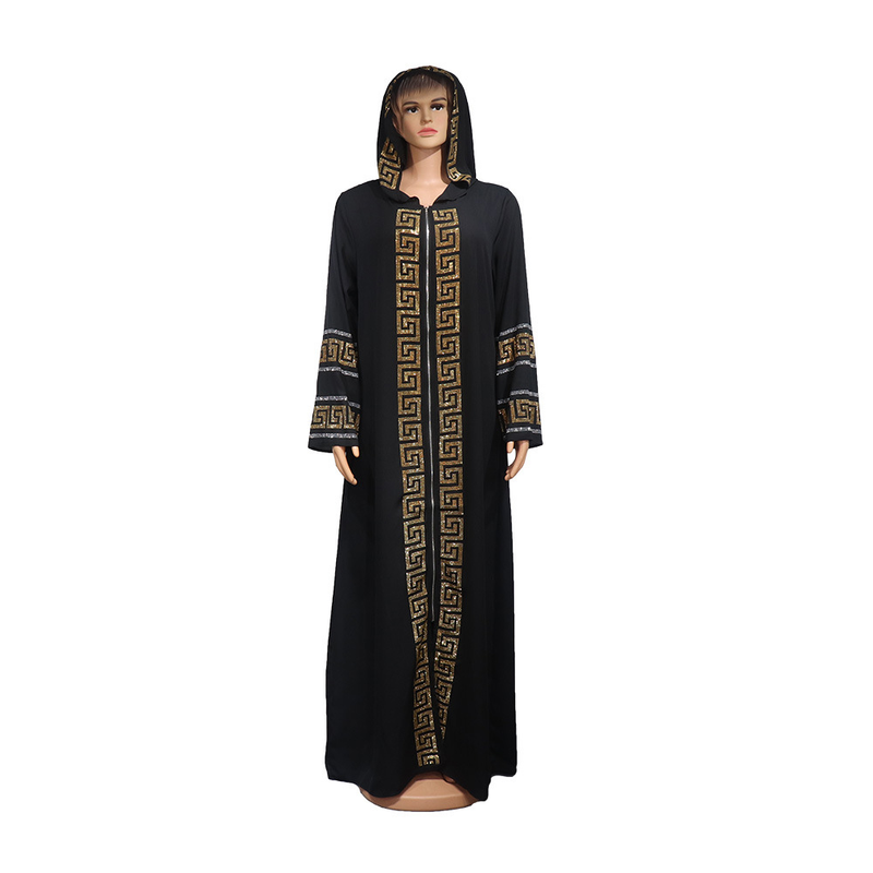Dammekleedung ethnesch Kleeder grouss Schaukelkleid Moslem Stil Kleed fashionable Diamant mat Hut_voghion.com
