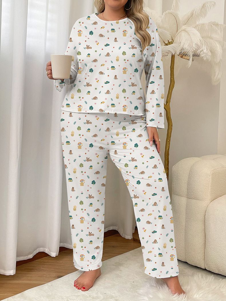 Dames Nachtkleding Herfst Stijl Melk Zijden Pyjama Dames Thuis Kleding Plus Size Casual Lange Mouwen Broek Pak_voghion.com