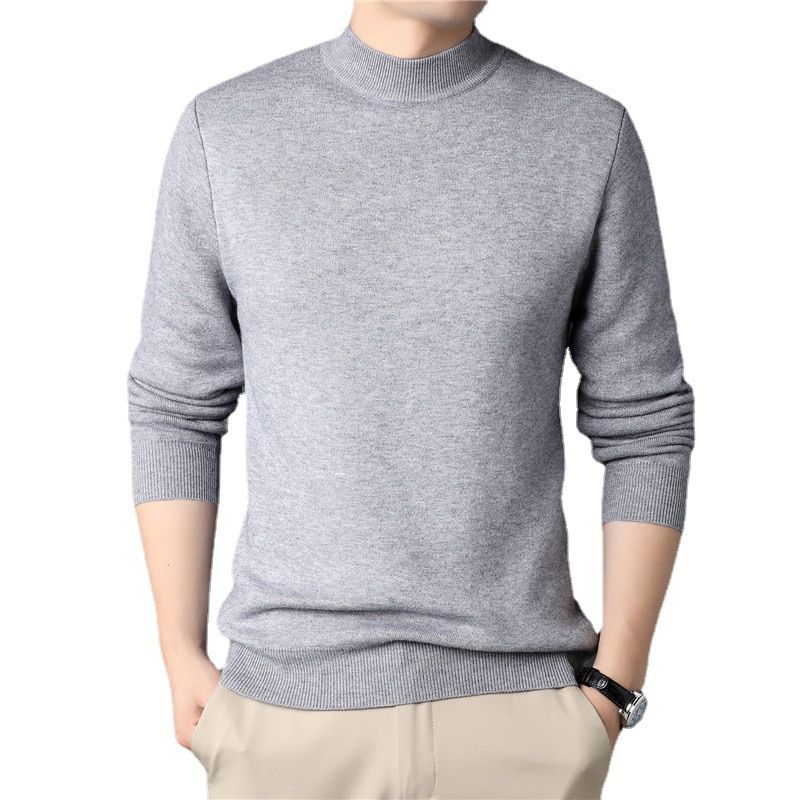 Neuer einfarbiger Halbrollkragenpullover im Frühling und Herbst, gestrickt, Slim Fit für junge Männer, Basisschicht-Pullover, Herrenbekleidung_voghion.com