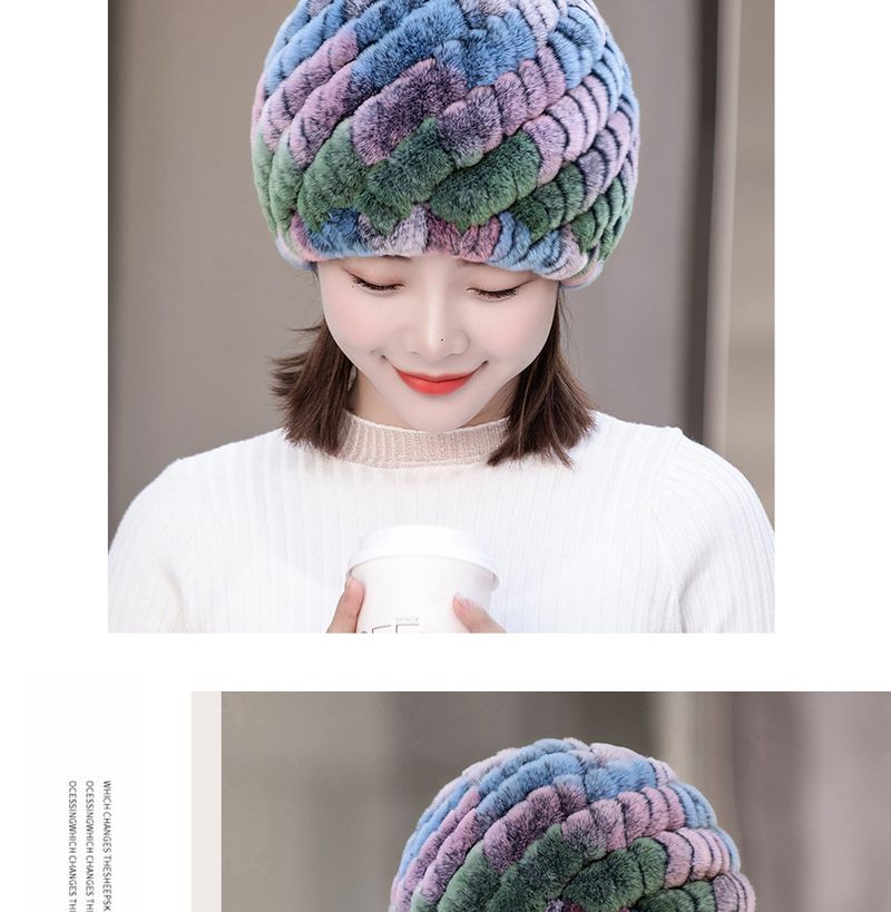 Women's Rex Rabbit Fur Knit Hat & Scarf Set – Winter Warm Spiral Pineapple Beanie With Adjustable Neck Warmer_voghion.com