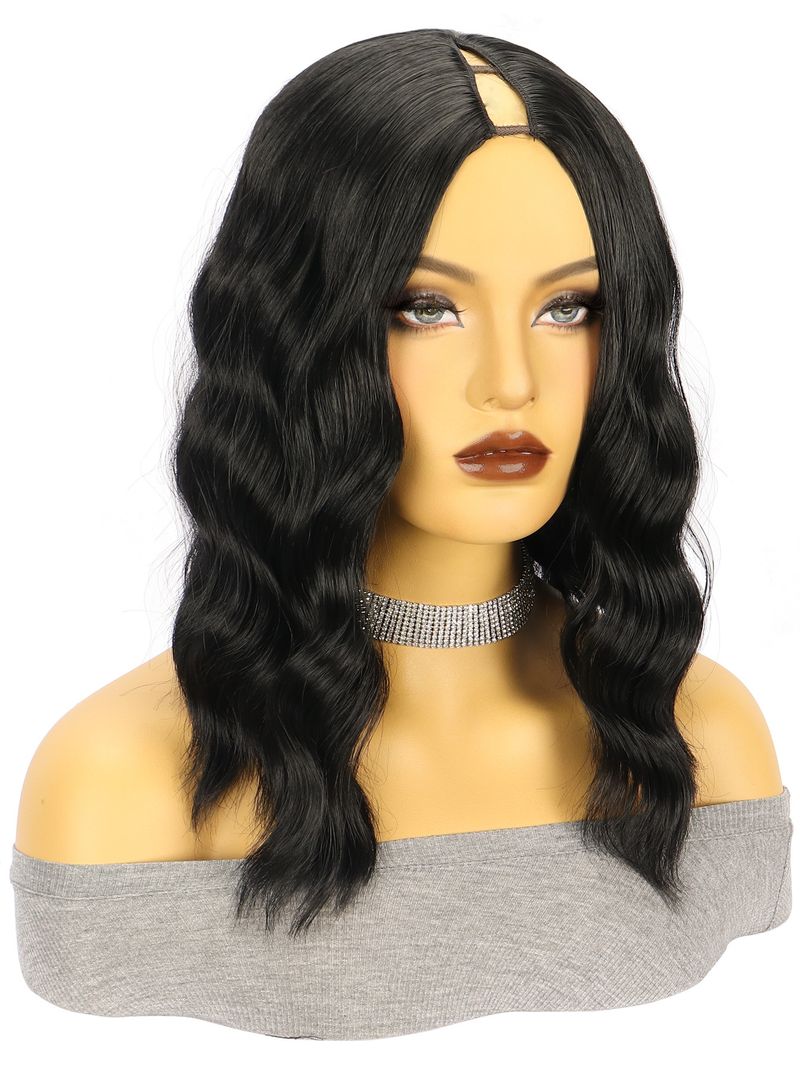Synthetic Hair Wigs Women's Wigs V PART Black Middle Parted Short Curly Hair Water Ripples Synthetic Head Wigs_voghion.com