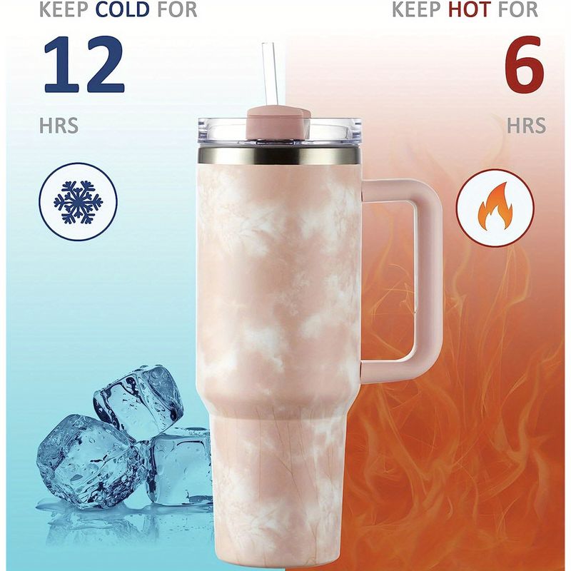 Una tazza da viaggio in acciaio inossidabile da 40 once con isolamento sottovuoto, motivo a nuvola, con coperchio, cannuccia e manico per bevande calde e fredde_voghion.com
