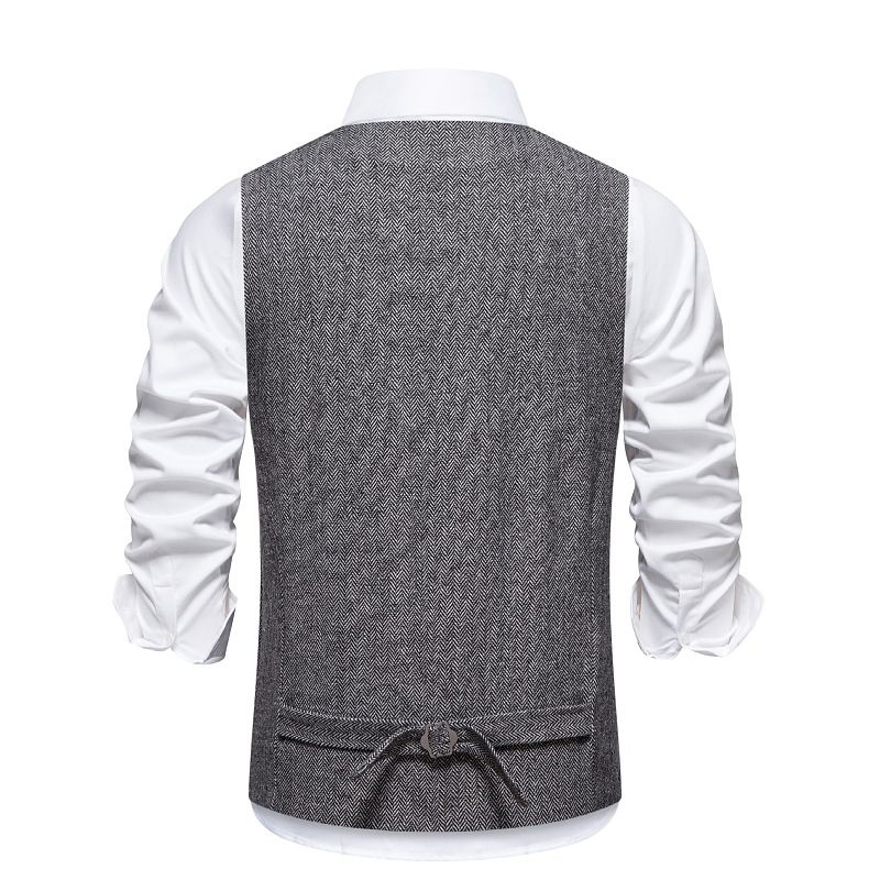 Herbst und Winter Herren Fischgrätenanzug Weste Retro Spleißen Einreihige Weste Herrenweste_voghion.com