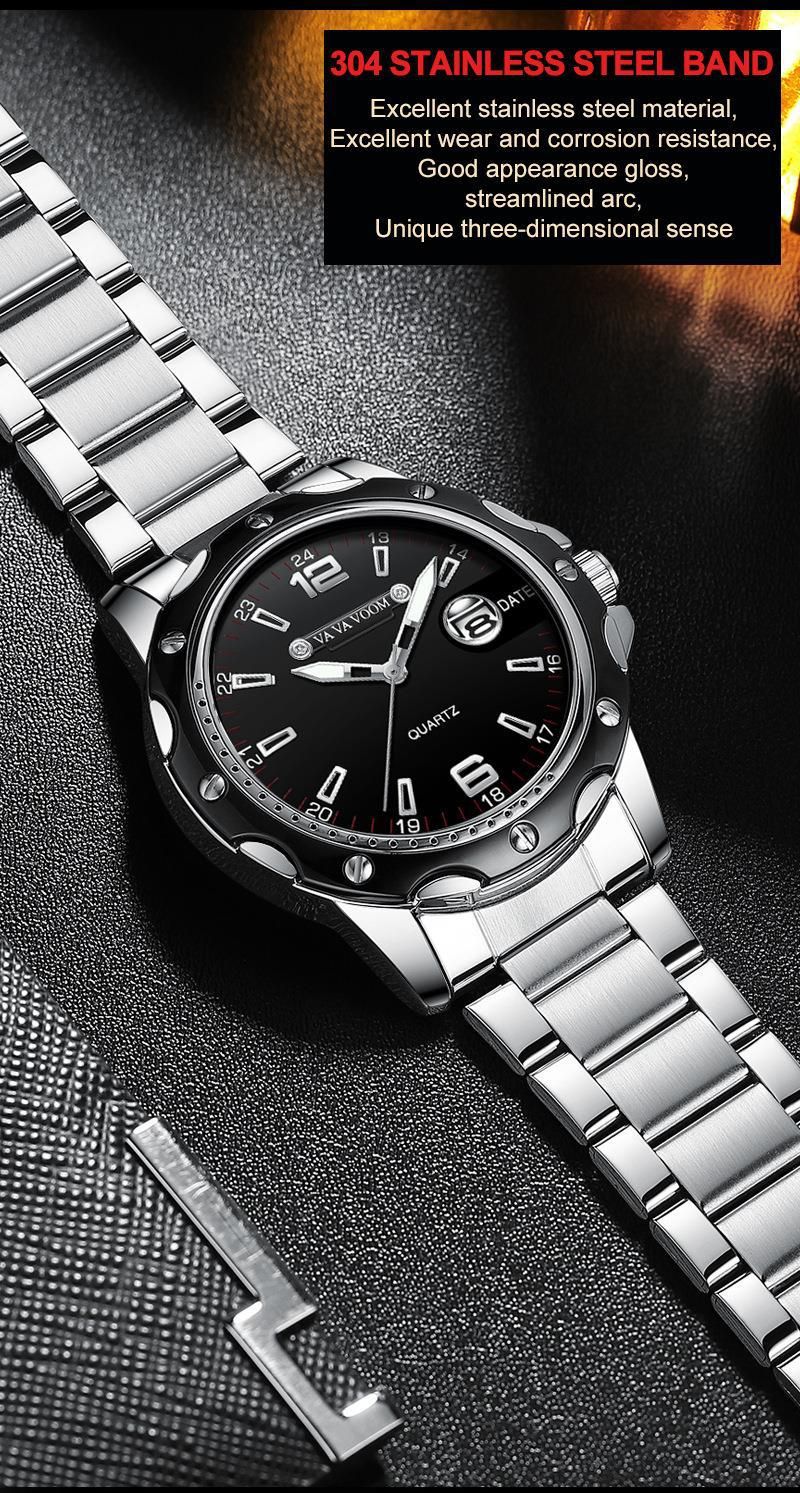 Men's Quartz Watch With Date Display, Luminous Hands, Stainless Steel Band, Water Resistant 30M, Casual Fashion Quartz Watch_voghion.com