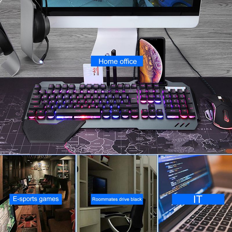 Farfi Wired RGB Backlit USB Interface Driver-free with Phone Holder/Pen Tray/Card Slot Waterproof Office Mechanical_voghion.com