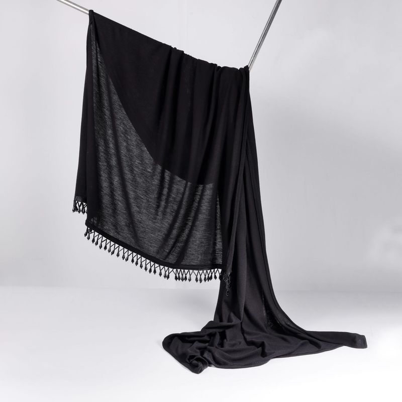New Beaded Lace Hui Headscarf Cross Water Drop Bead Tube Black Tassel Scarf_voghion.com