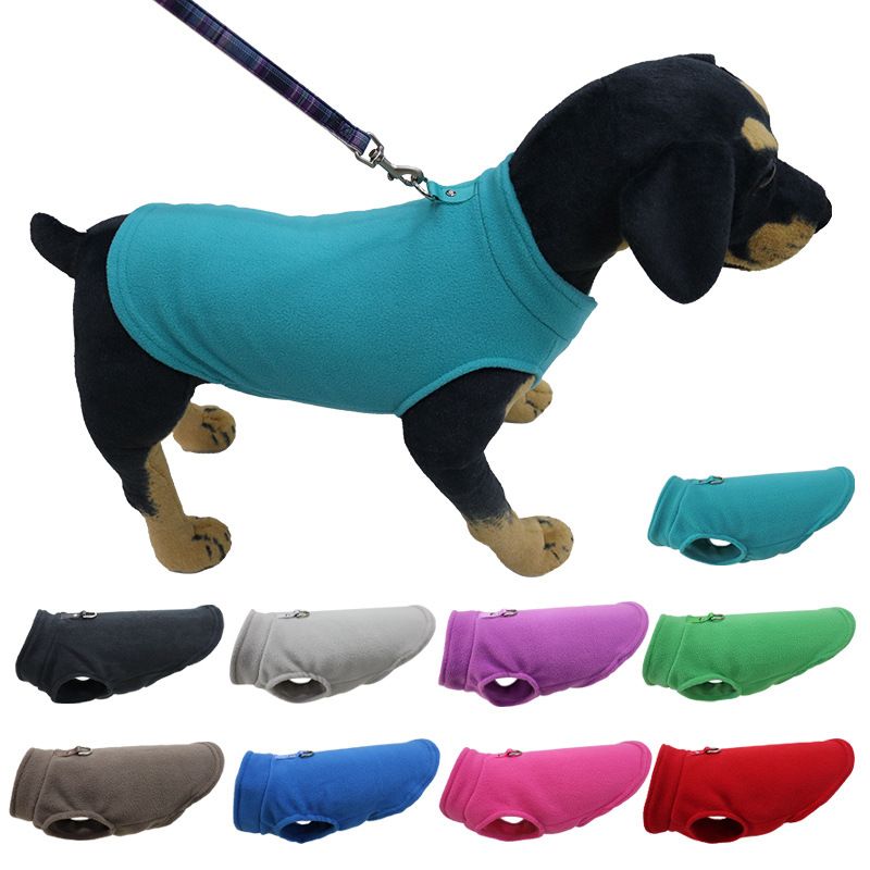 1 Piece Of Dog Clothes, European & American Pet Apparel, Thickened Solid Color With Leash, Polar Fleece Pet Supplies_voghion.com