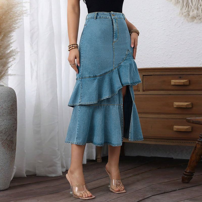 Gonna aderente in denim di media lunghezza, taglie forti, da donna_voghion.com