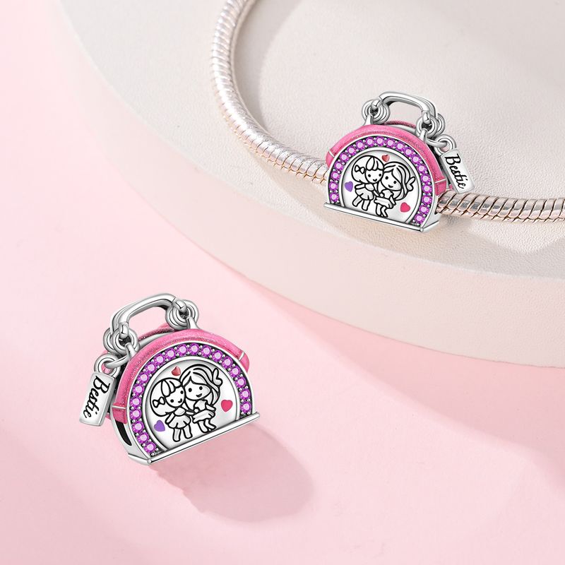 Joyería para mujer, estilo familiar, colgante de rosa rosa con forma de hermana, cuentas, accesorios de joyería DIY, pulsera de plata bañada en cobre blanco._voghion.com