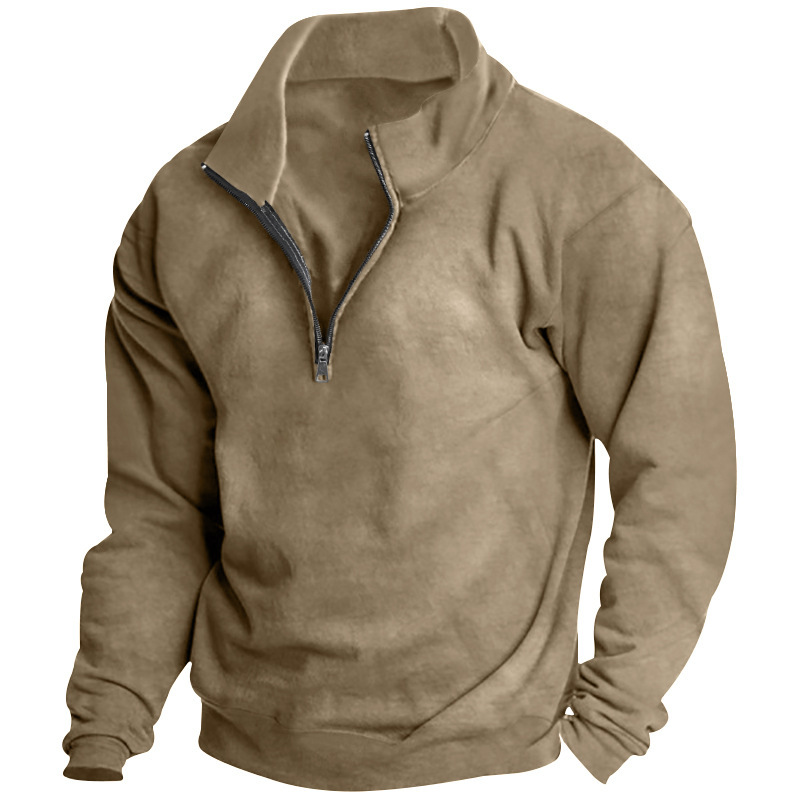 Herrenbekleidung, Kapuzenpullover, Stehkragen, halber Reißverschluss, lange Ärmel, Trend_voghion.com