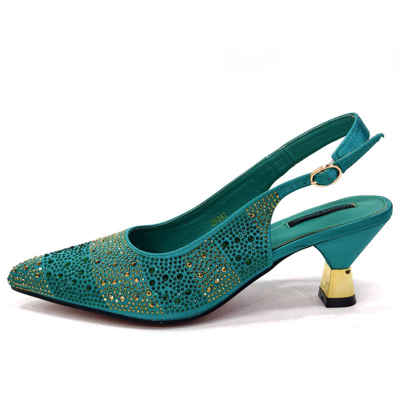 Shoe bag set combination with pointed striped rhinestones matching square handbag_voghion.com