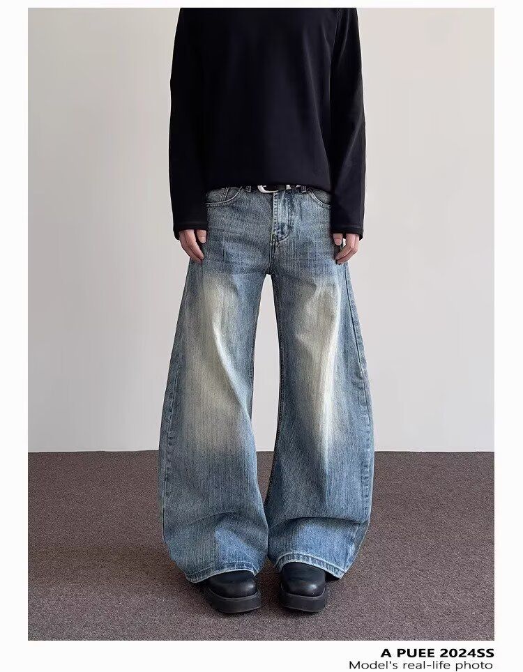 Jeans bootcut dritti blu chiaro vintage da uomo - Stile High Street Cleanfit con cotone di bambù e dettagli consumati_voghion.com