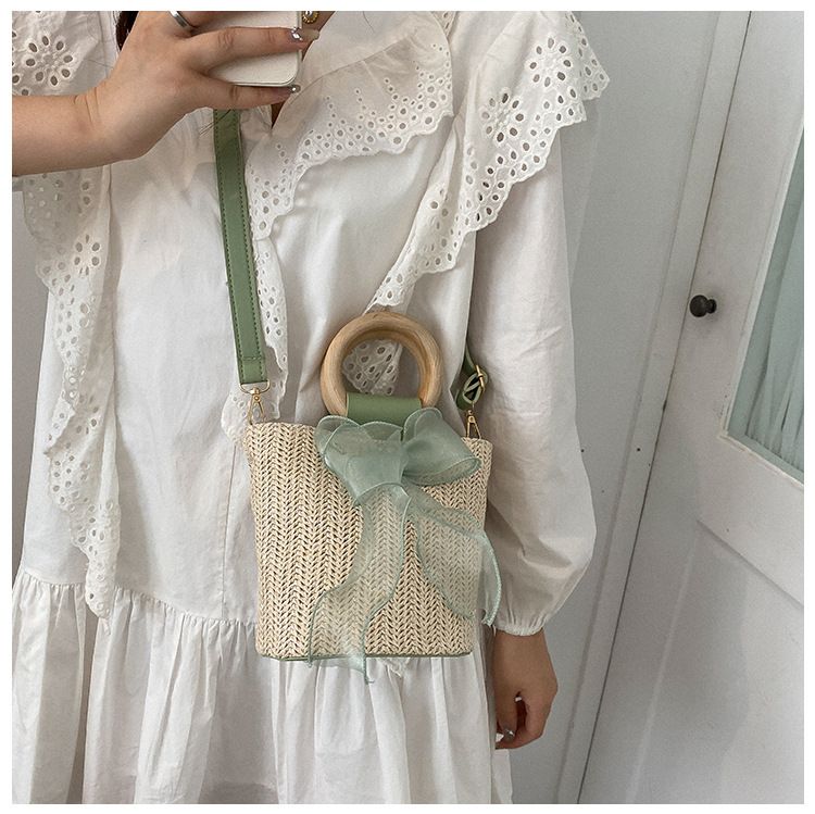 Borsa a secchiello da donna, stile giardino, borsa in erba, borsa a secchiello alla moda femminile, piccola borsa intrecciata, borsa a tracolla con tracolla singola_voghion.com
