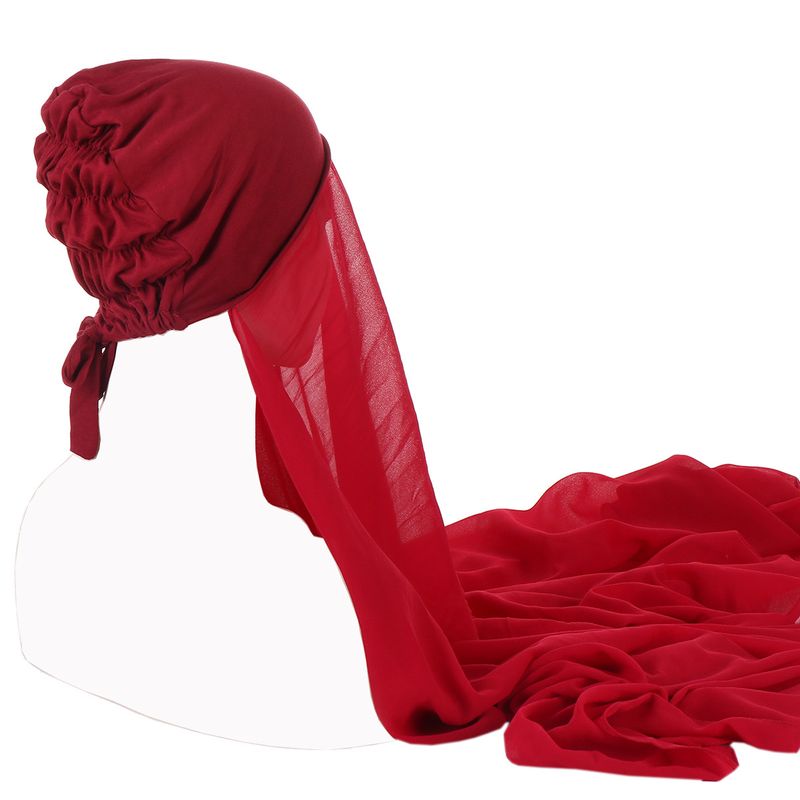 Ensemble de chapeaux turban plissé avec cordon de serrage pour femmes, ensemble de chapeaux à fond plissé en mousseline de soie avec perles monochromes_voghion.com