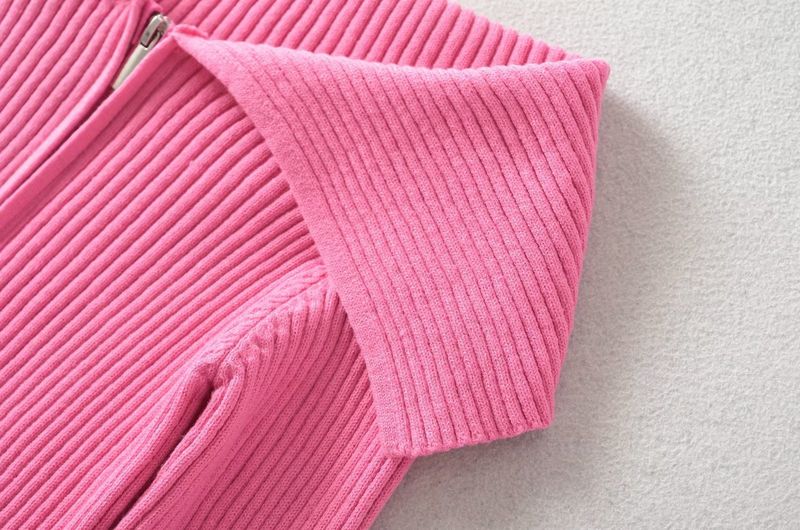 Damenbekleidung Kurze Jacke mit großem Revers Langarm-Design Strickpullover_voghion.com