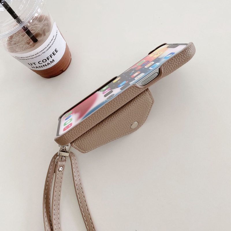 Mobile phone case card holder cross-body mobile phone case suitable for iPhone15 mobile phone case Apple 14promax pebbled pattern mobile phone case_voghion.com