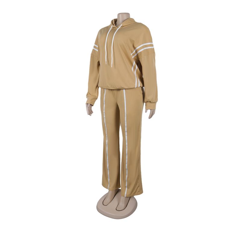 Damenbekleidung Zweiteiliges Set mit Kapuzenpullover mit Bandnähten_voghion.com