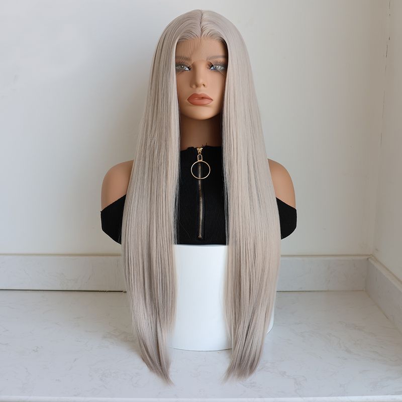 Hett såld 13x3.5 syntetisk spets fram Ws för kvinnor Sier Grey Ginger Orange 99J Bury Lång Straht Limfri Cosplay Fest Dagligen_voghion.com