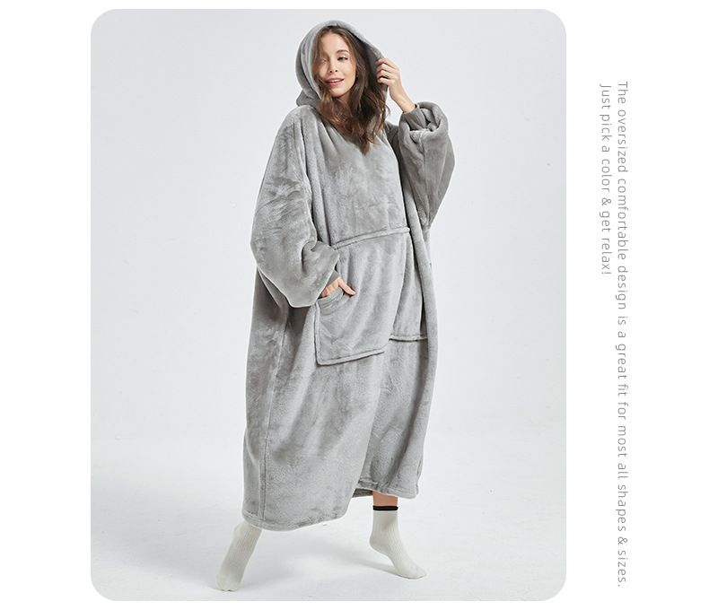 Women's Long home clothes hot sale double sided flannel nightgown women autumn and winter wearable lazy TV blanket_voghion.com