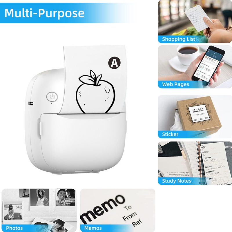Pocket Printer Trådlösa termiska skrivare, Bärbar bläckfri skrivare för iPhone Mini Sticker Printer kompatibel med iOS_voghion.com