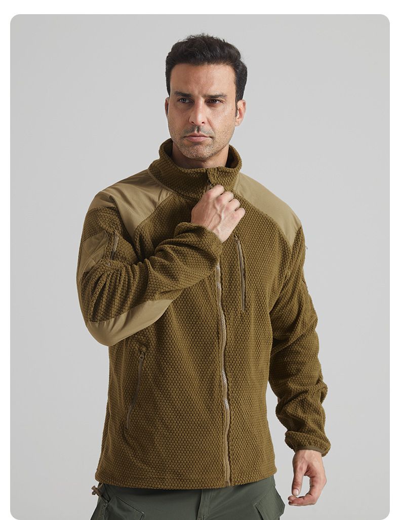 Football Grid Outdoor Sports Stand Collar Fleece Tactical Warm Coat Men's Softshell Jacket Inner Liner Camping Use_voghion.com
