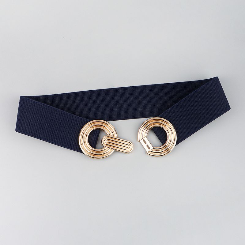 Cintura elastica unisex da donna con fibbia geometrica in metallo, elegante cintura avvolgente nera con decorazioni per abiti_voghion.com