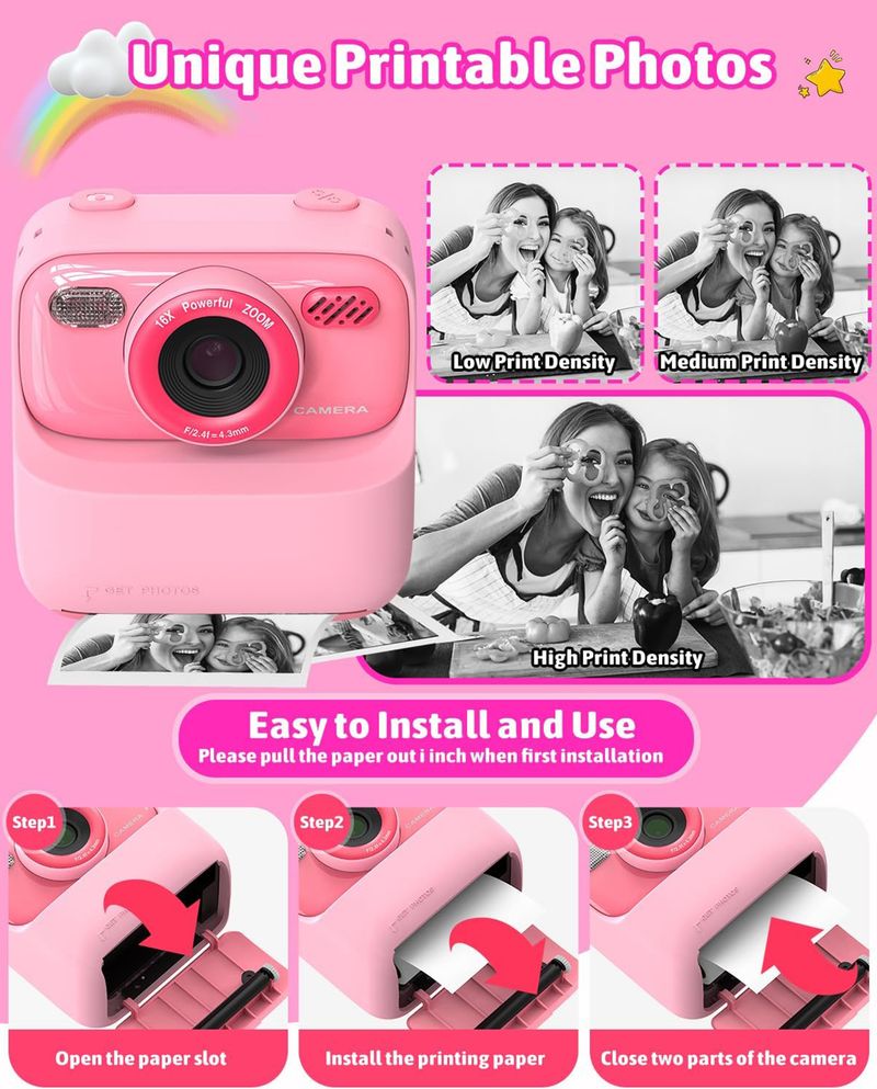 Cámara digital para niños, cámara instantánea de fotografía, 1080P HD, lente dual, grabadora de video, juguetes para niñas y niños, el mejor regalo de cumpleaños._voghion.com