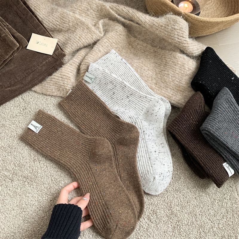 Damensocken Herbst und Winter Verdickte warme Wollsocken Stapelsocken Mittelrohrsocken Einfarbig_voghion.com