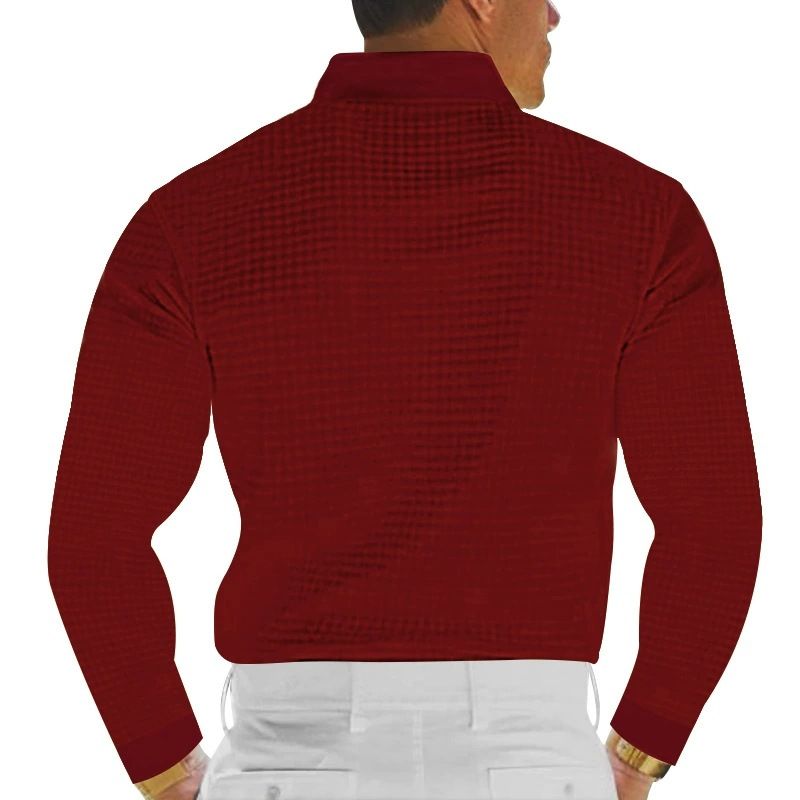 Herren-Poloshirt mit Waffelstrick und langen Ärmeln und Button-Down-Kragen – bequemes und stylisches Freizeit-T-Shirt für den Alltag_voghion.com