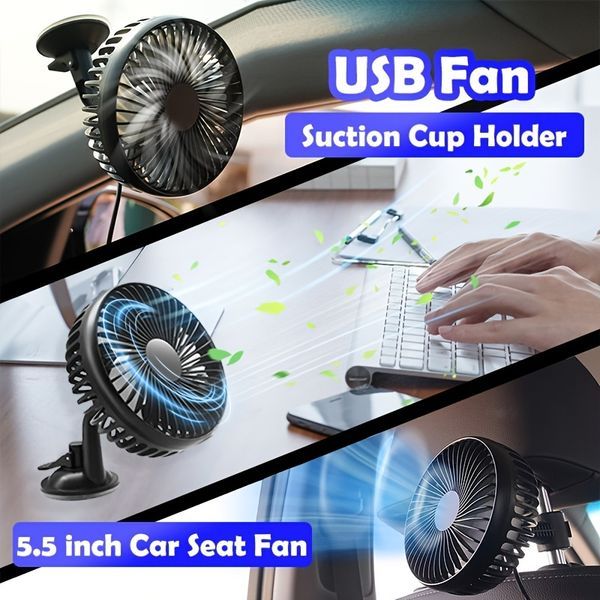 Tragbarer USB-Ventilator mit Saugnapfhalterung; Leistungsstarker 5,5-Zoll-Tischventilator; Starker Wind; Leiser Mini-Ventilator; Kühlluftzirkulation im Auto-Armaturenbrett_voghion.com