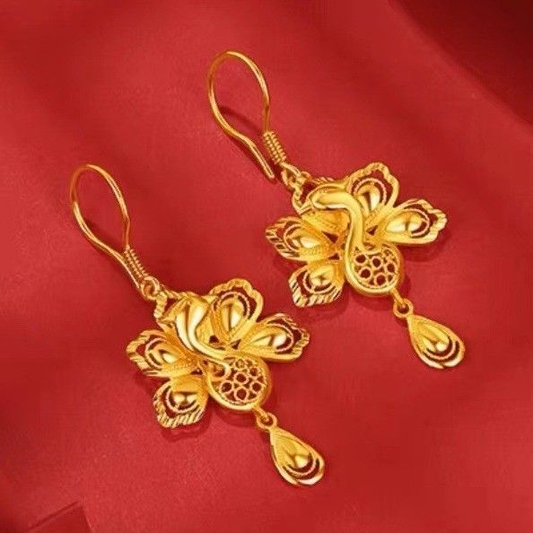 Brincos de pavão com tela aberta e areia dourada, brincos de temperamento simples e fashion femininos, brincos de gancho de orelha de ouro de simulação_voghion.com
