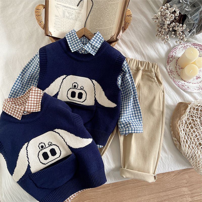 Collezione primavera 2025, versione coreana, gilet a forma di maialino, maglia esterna sottile lavorata a maglia, maglione per bambini con cartoni animati_voghion.com