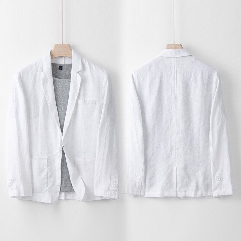 Completo casual da uomo in lino, ampio e sottile, in cotone e lino, due pezzi_voghion.com
