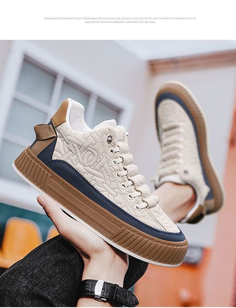 Spring New Breathable Canvas Men's Versatile White Thick-Soled Sports Casual Sneakers Trendy Shoes_voghion.com
