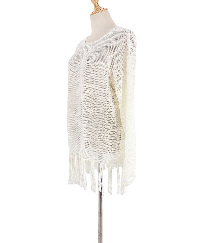 Women's Crochet Lace Fringe Beach Cover Up – Boho Chic Bikini Wrap, Lightweight Sun Protection Shirt, One Size Fits All_voghion.com