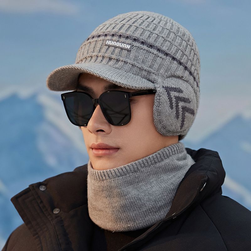 Protezione per le orecchie in pile invernale, berretto di lana lavorato a maglia, set di sciarpe ispessite, berretto caldo per ciclismo all'aperto_voghion.com